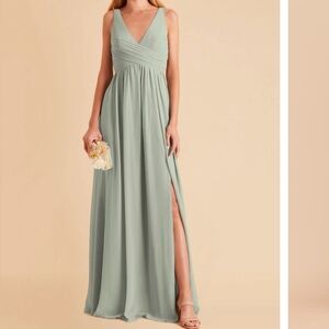 Birdie Grey Laurie Chiffon Elegant Sage Green V-Neck Maxi Dress Size Small NwT.